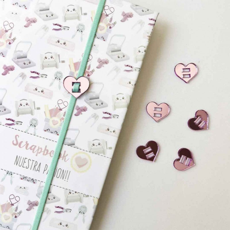 Pasadores Corazon Lila Espejo Para Elastico De Agenda (6 Pcs)