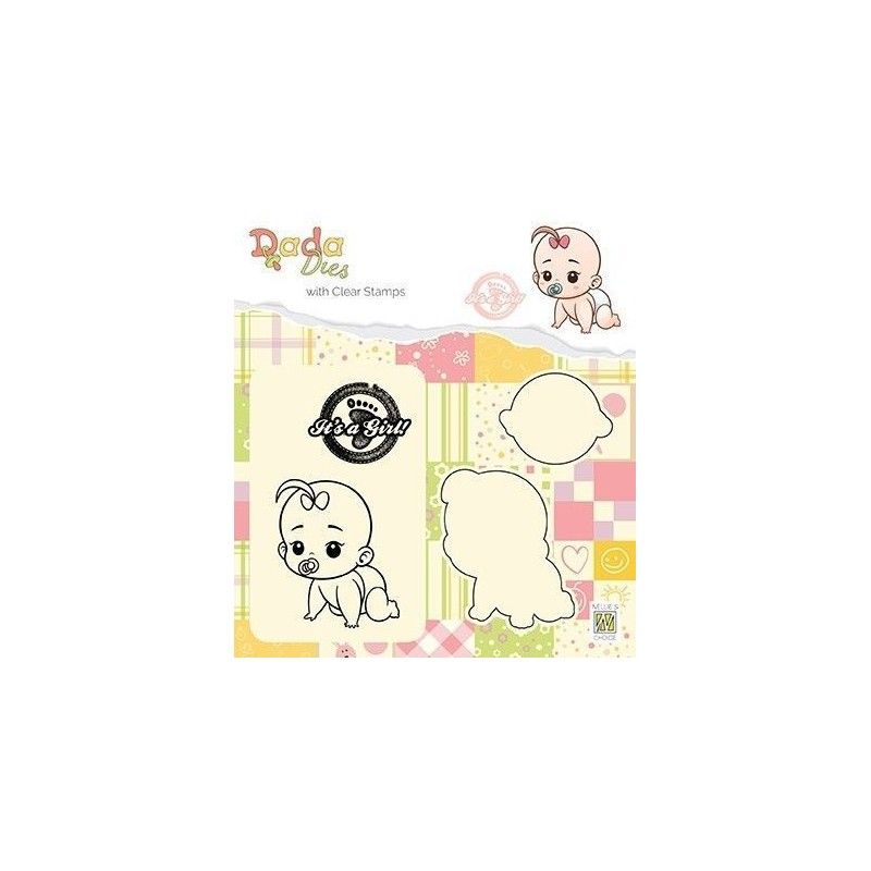 SET DE SELLOS Y TROQUELES DADA IT´S A GIRL "GATEANDO" (4 PCS) NELLIES CHOICE