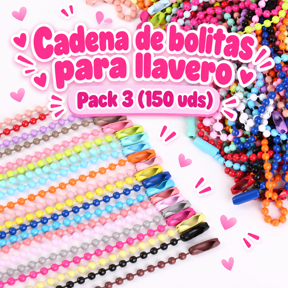 Cadena de Bolitas para Llavero Mix de Colores - Pack 3 (150 Uds) - ZONA EMPRENDE