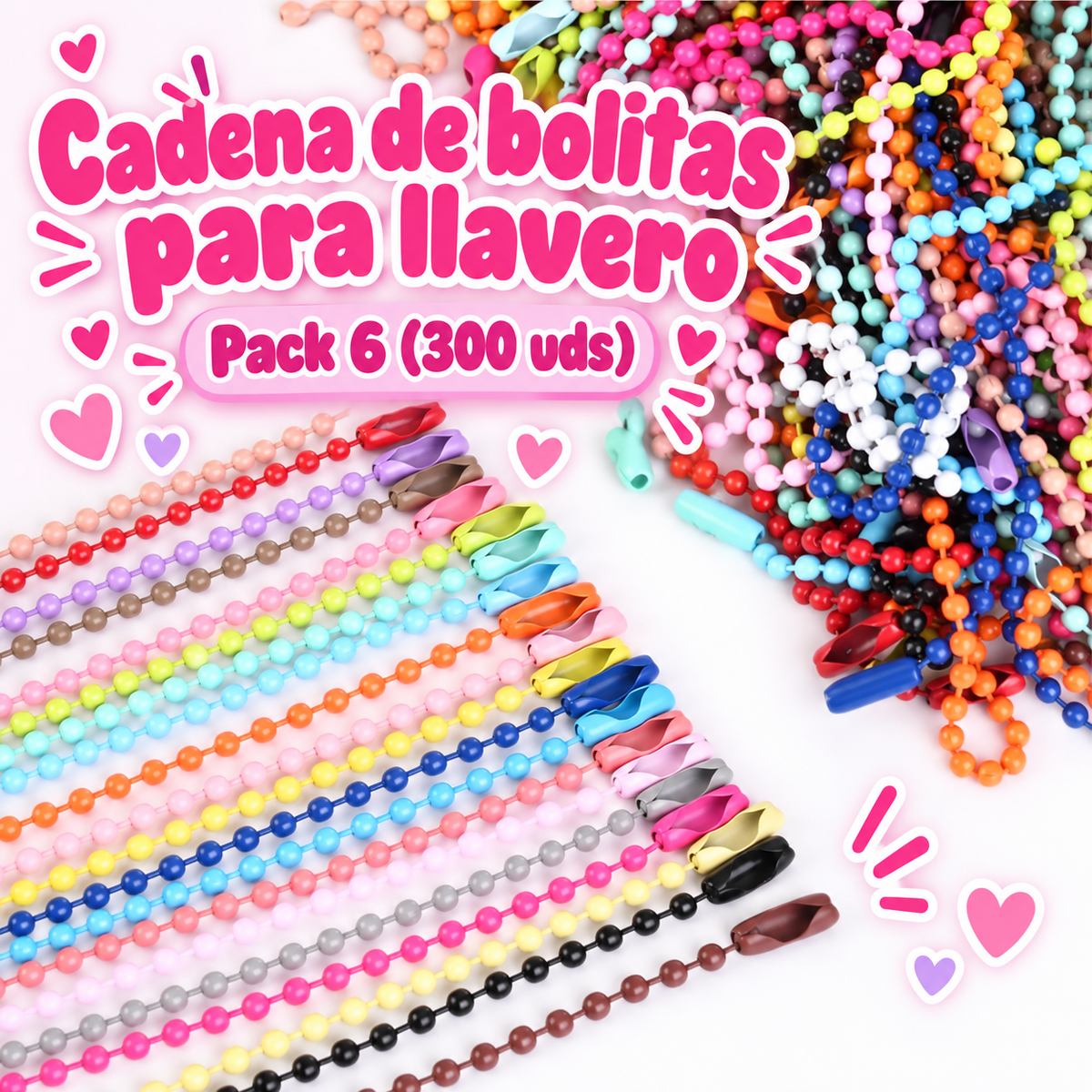 Cadena de Bolitas para Llavero Mix de Colores - Pack 6 (300 Uds) - ZONA EMPRENDE