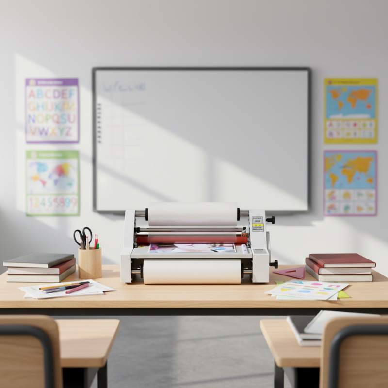 Laminadora V350 en uso laminando un documento