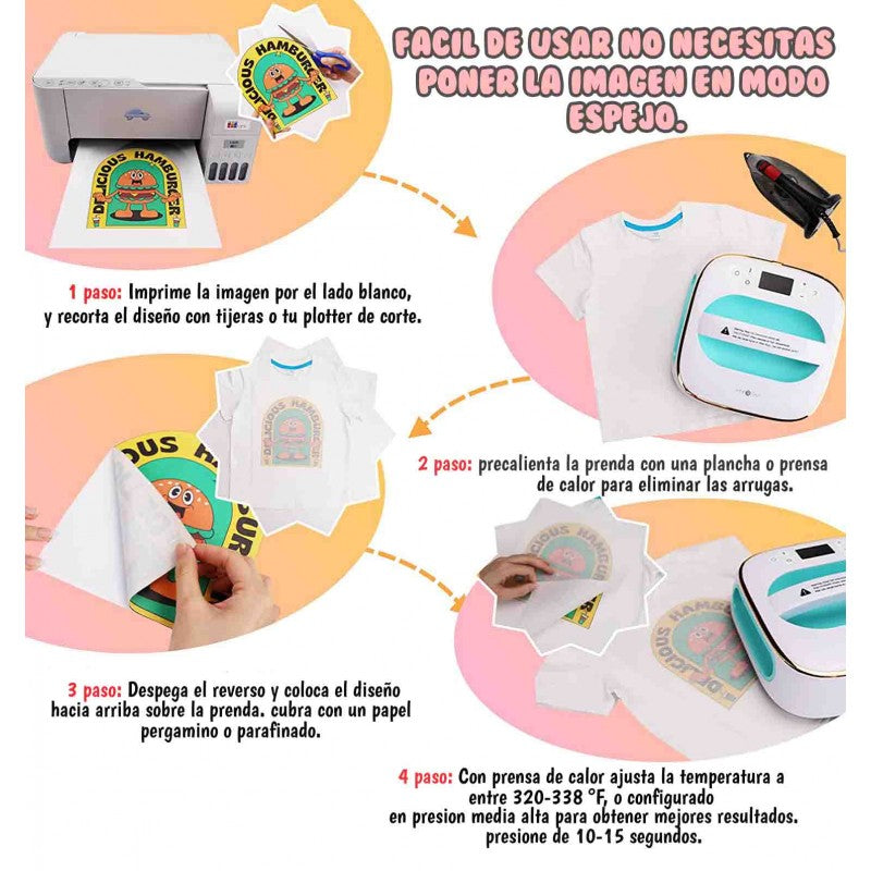 Papel Transfer Inkjet Textiles Claros Carta (5 Hojas)