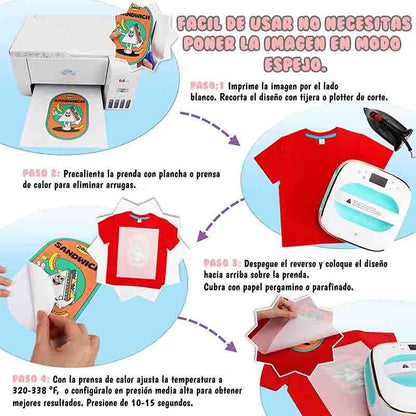 Papel Transfer Inkjet Textiles Oscuros Carta (5 Hojas)