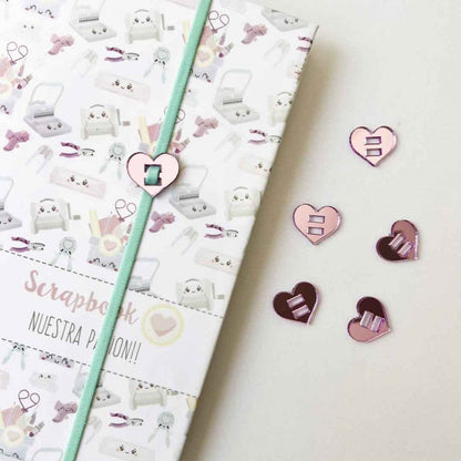 Pasadores Corazon Lila Espejo Para Elastico De Agenda (6 Pcs)
