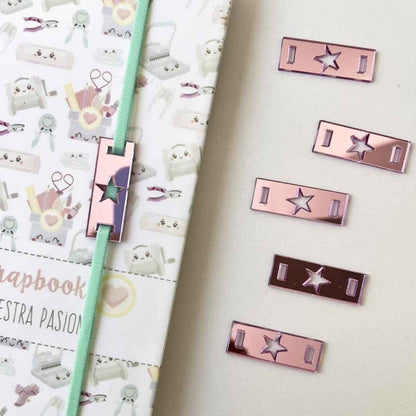 Pasadores Rectangulo Estrella Lila Espejo Para Elastico Agenda (6 Pcs)