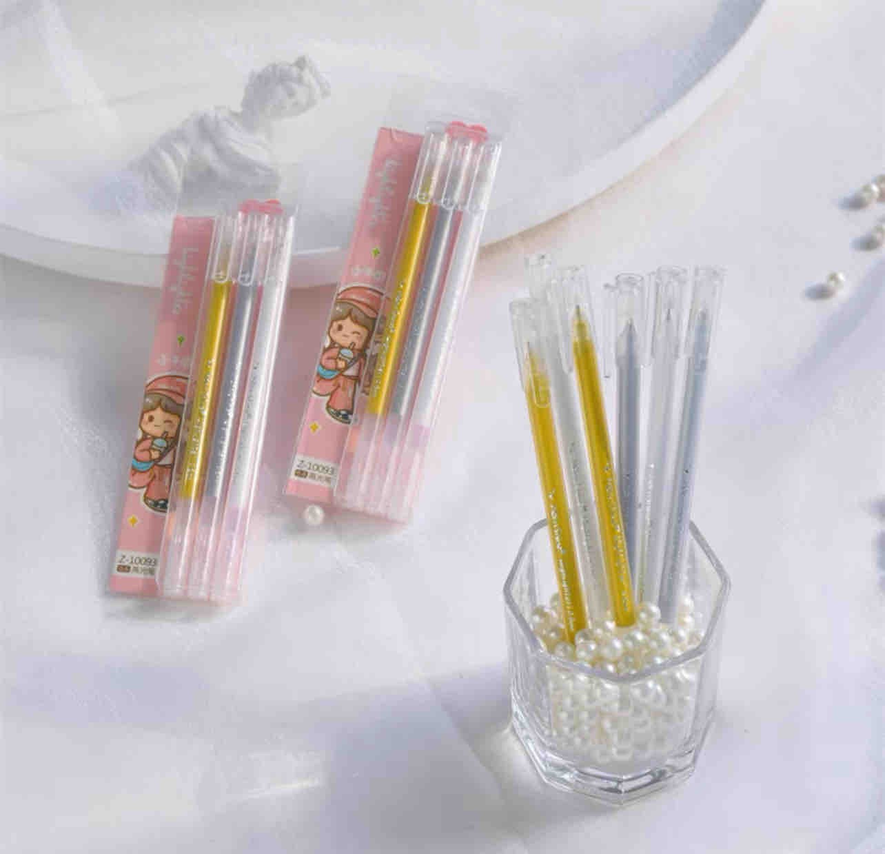 Set Esferos Metalizados Blanco, Dorado Y Plata
