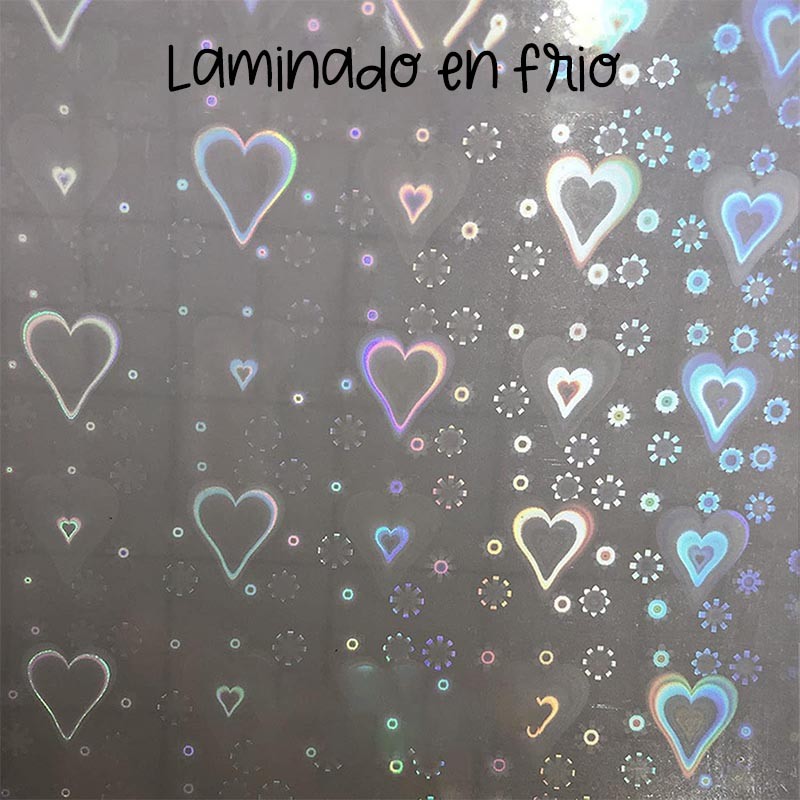 Laminado En Frio Vinilo Holográfico Transparente Corazones (10 Hojas)
