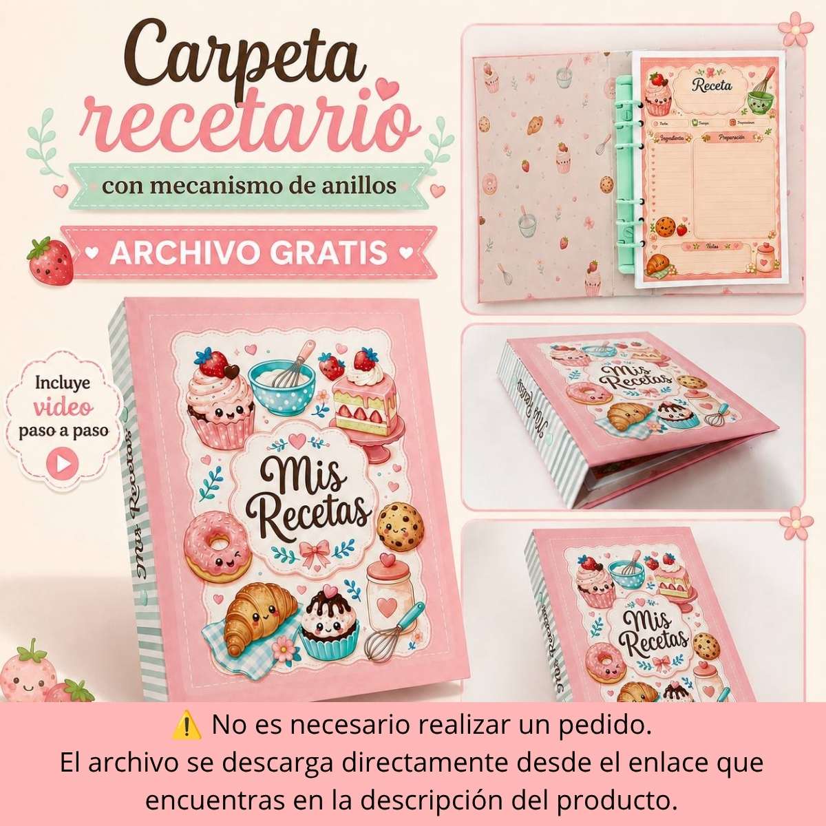 Carpeta recetario con mecanismo de anillos | Archivo gratis