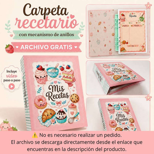 Carpeta recetario con mecanismo de anillos | Archivo gratis