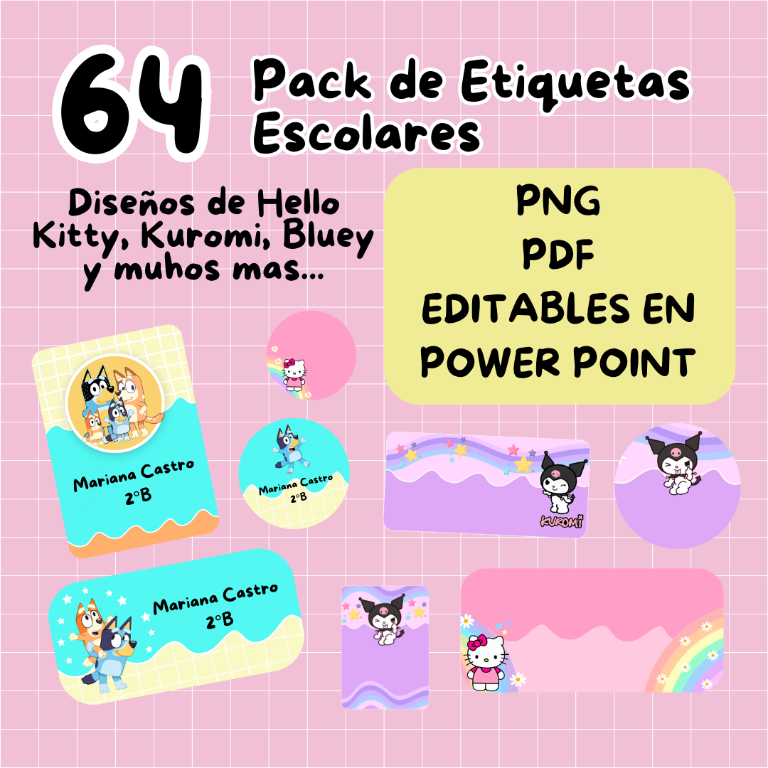 PACK DE 64 ETIQUETAS ESCOLARES (ARCHIVO DIGITAL)