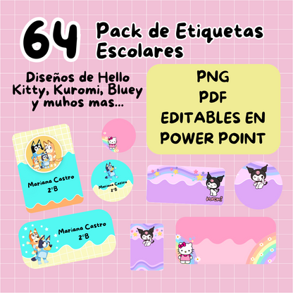 PACK DE 64 ETIQUETAS ESCOLARES (ARCHIVO DIGITAL)