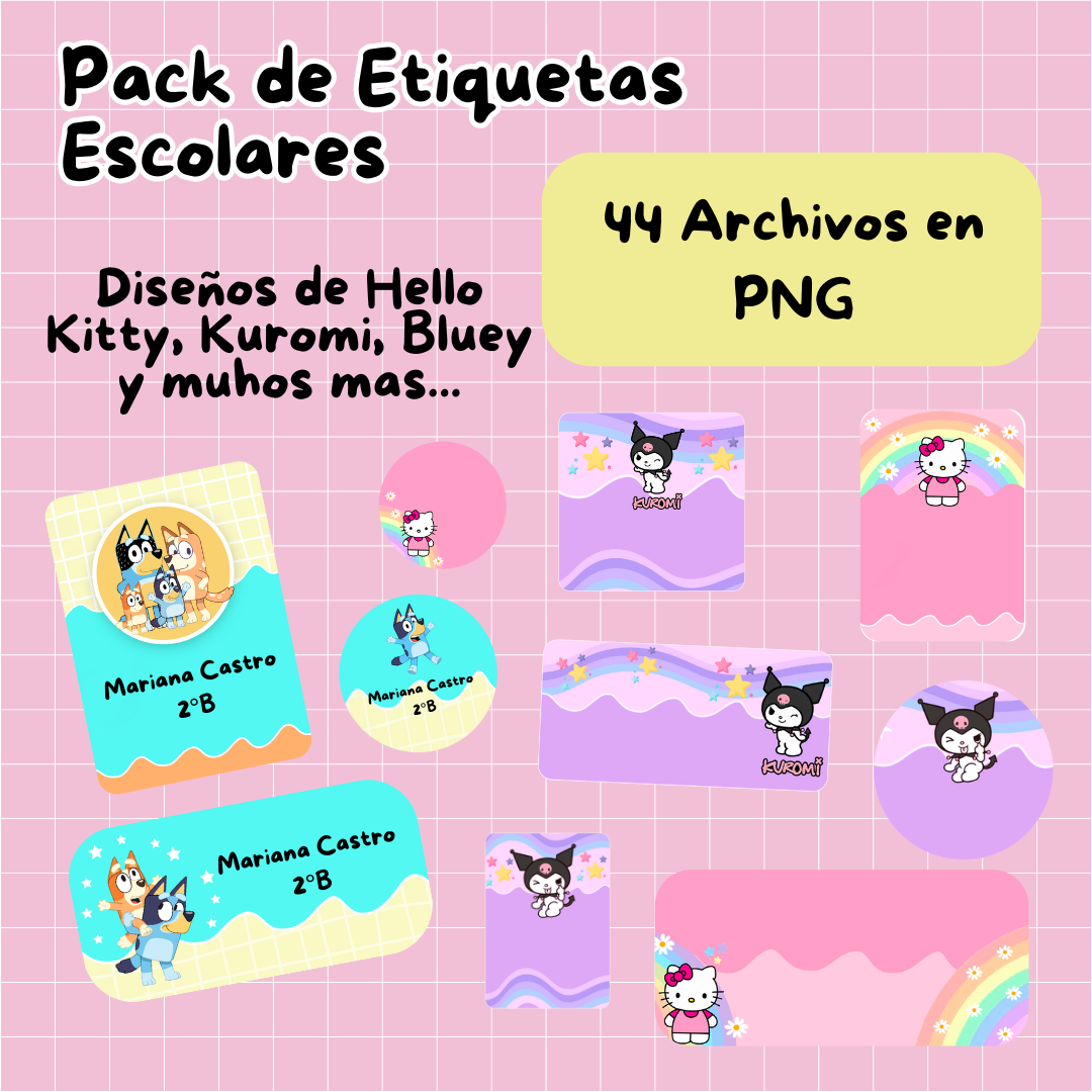 PACK DE 64 ETIQUETAS ESCOLARES (ARCHIVO DIGITAL)