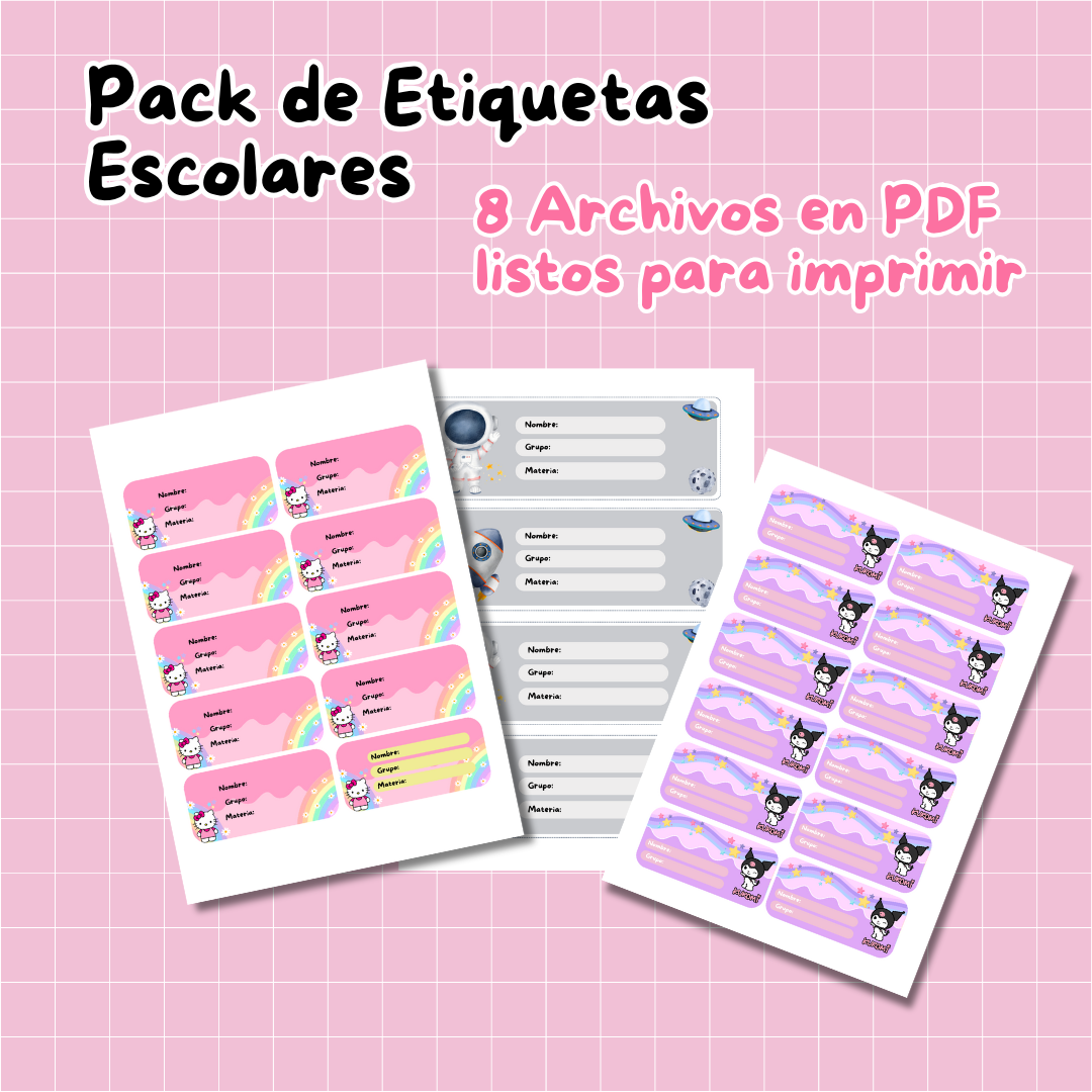 PACK DE 64 ETIQUETAS ESCOLARES (ARCHIVO DIGITAL)