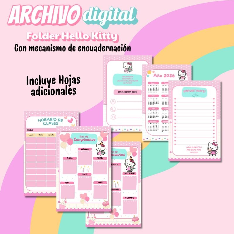 Archivo Digital Folder Hello Kitty Con Mecanismo De Encuadernación