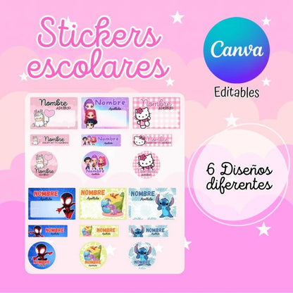 Stickers Escolares Editables En Canva