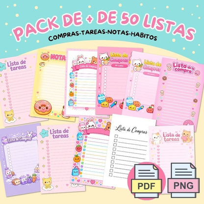 Pack de Listas /+50 Diseños (Compras, Tareas, Notas y Hábitos) | PNG