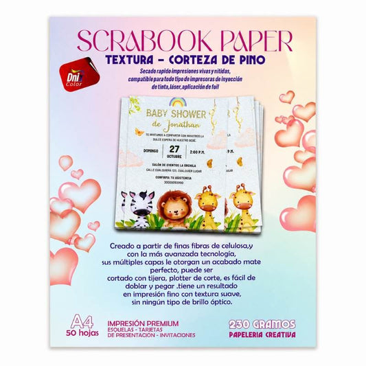 Papel Scrapbook A4 Textura Corteza de Pino x50 hojas – 230g
