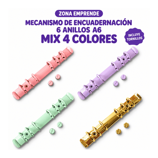 Mecanismo de encuadernación de 6 argollas A6 en cuatro colores