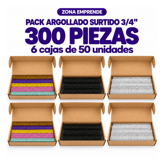 Seis cajas de argollas de 3/4 de pulgada en colores, negro y blanco