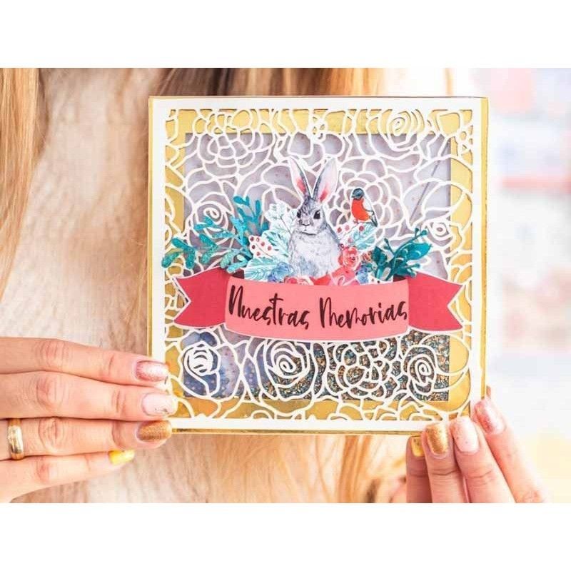 Chipboard Madera Cuadrado De Flores 14 X 14 Cm Gratitud