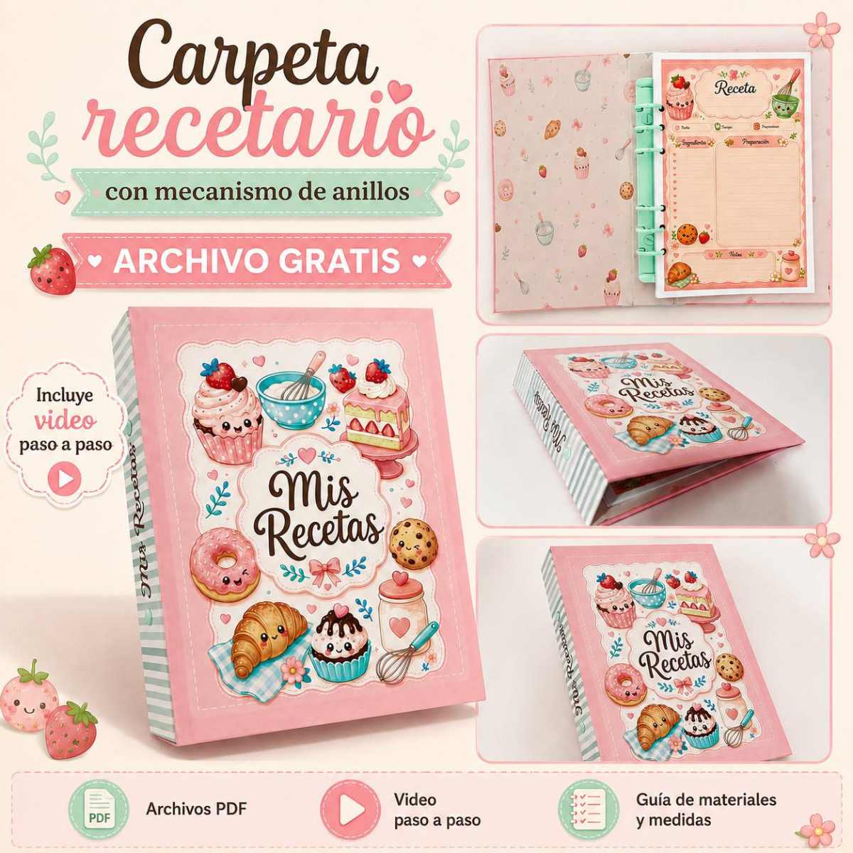 Carpeta recetario con mecanismo de anillos | Archivo gratis