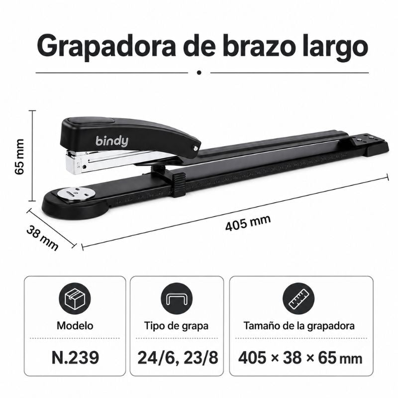 Grapadora de Brazo Largo Bindy para Cuadernillos y Folletos