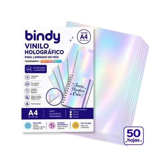 Pack de vinilo transparente brillante para laminado en frío Bindy A4