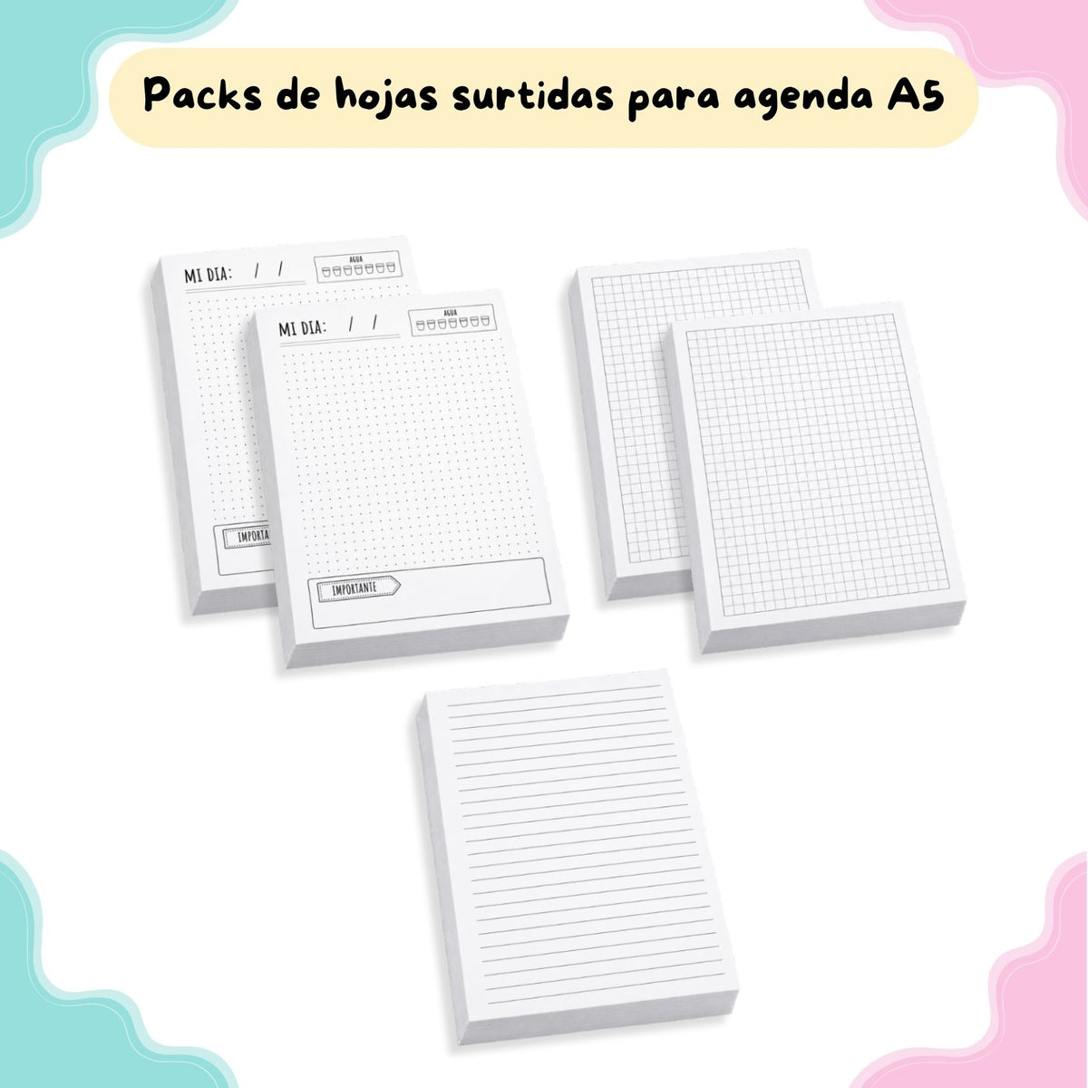 Pack de Hojas Surtido para Agenda - 5 Paquetes (500 Hojas) - ZONA EMPRENDE