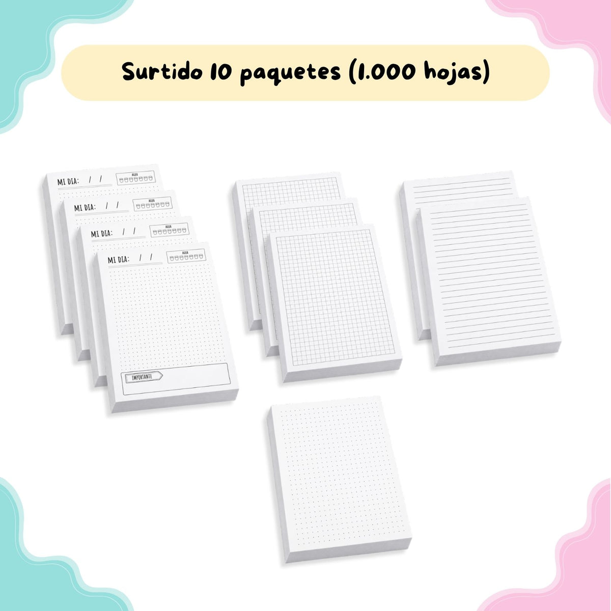 Pack de Hojas Surtido para Agenda - 10 Paquetes (1.000 Hojas) - ZONA EMPRENDE