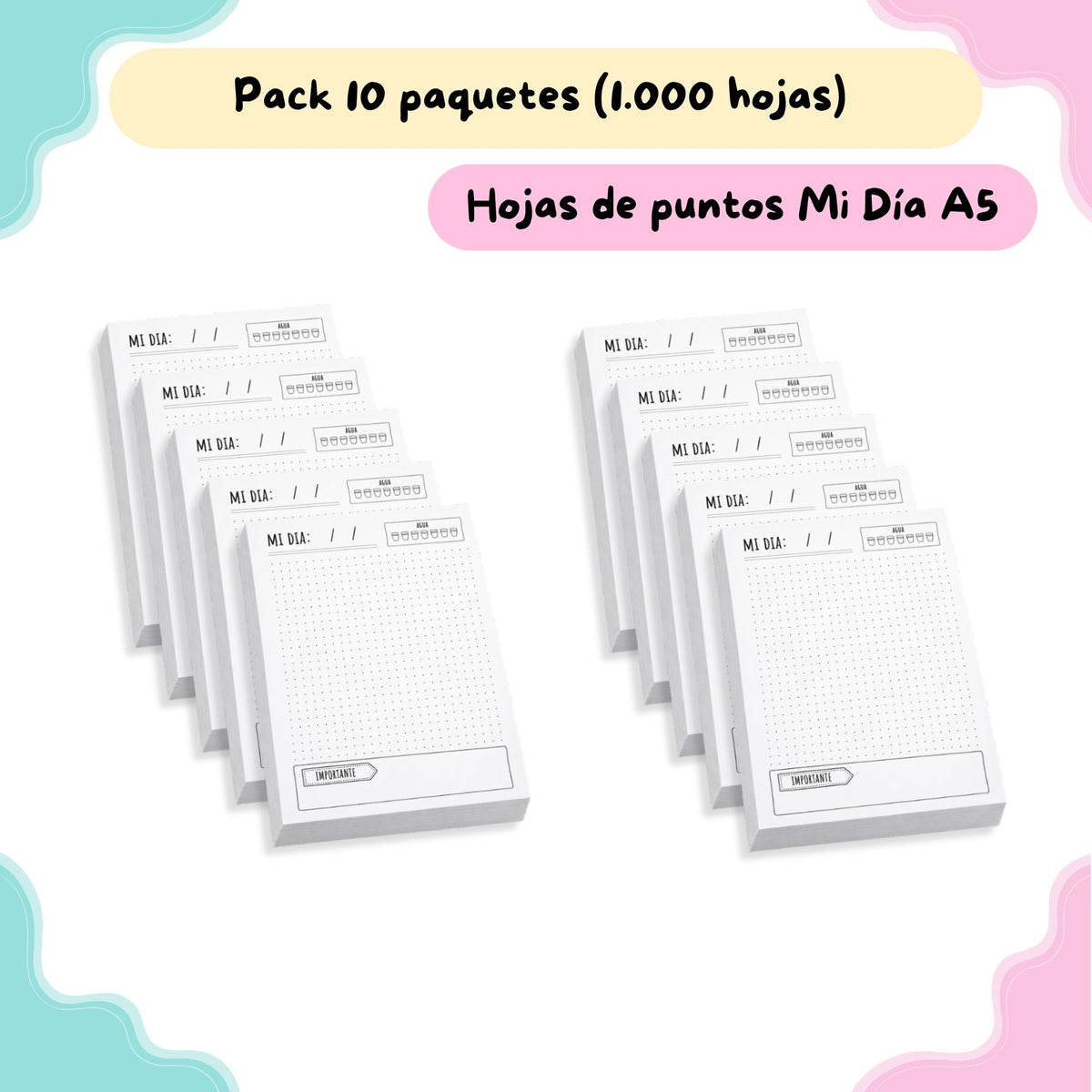 Pack de Hojas de Puntos Mi Día - 10 Paquetes (1.000 Hojas) - ZONA EMPRENDE