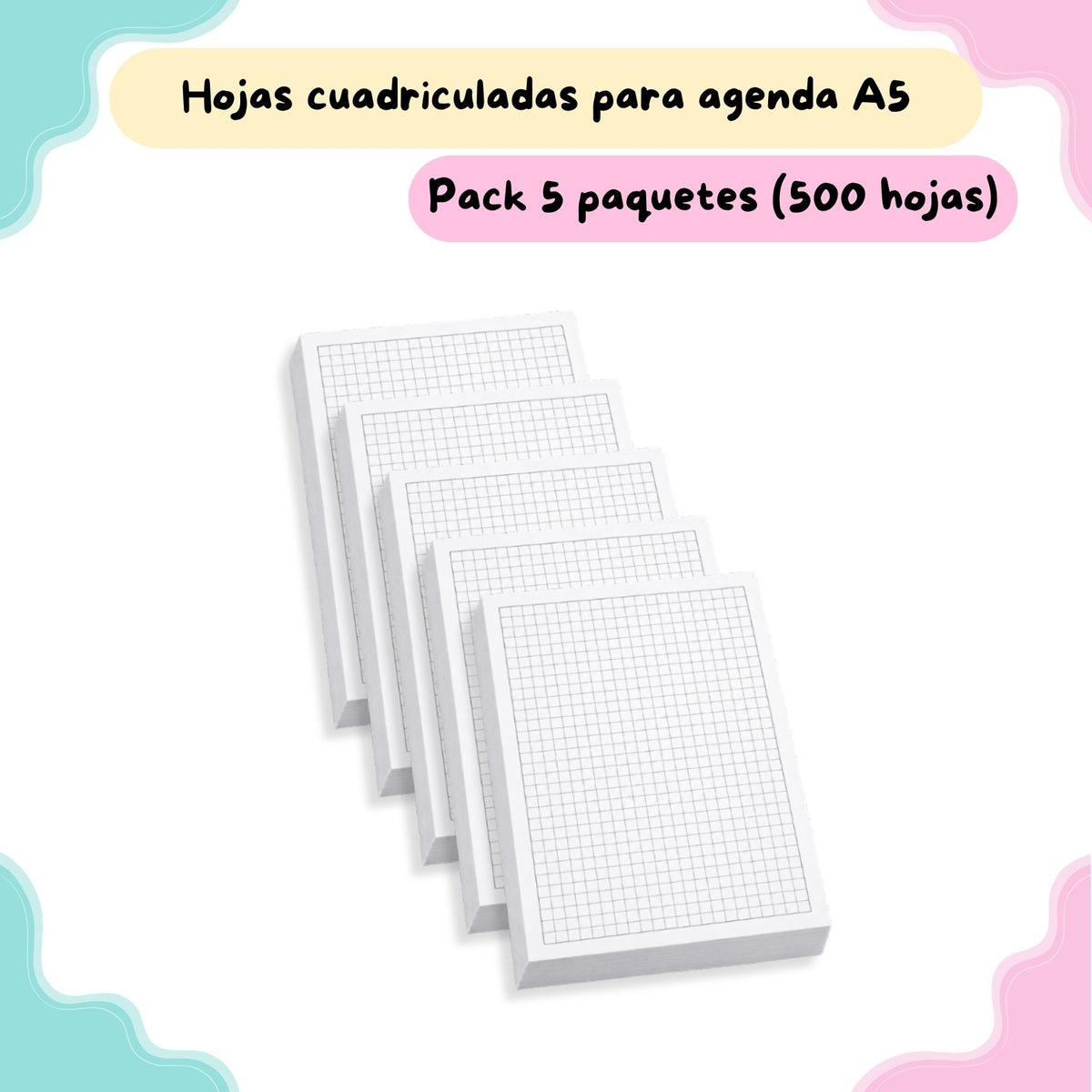Pack de Hojas Cuadriculadas para Agenda - 5 Paquetes (500 Hojas) - ZONA EMPRENDE