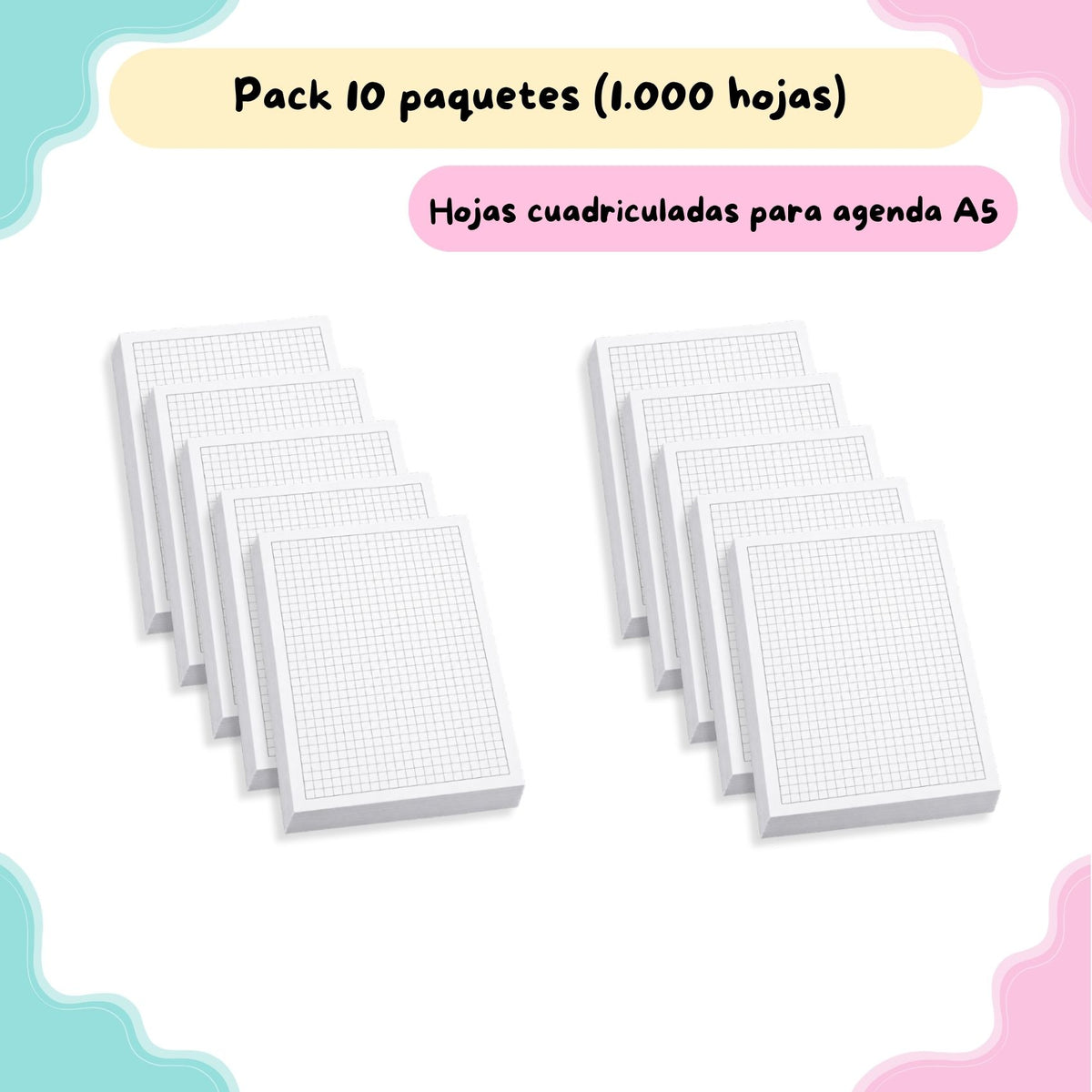 Pack de Hojas Cuadriculadas para Agenda - 10 Paquetes (1.000 Hojas) - ZONA EMPRENDE
