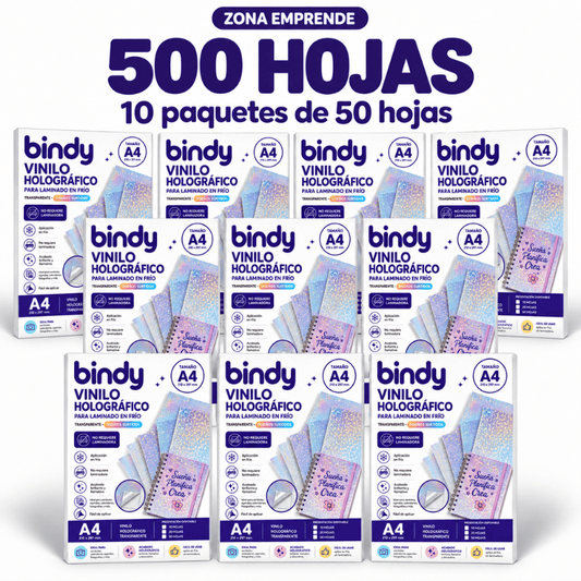 Diez paquetes de vinilo holográfico transparente para laminado en frío Bindy