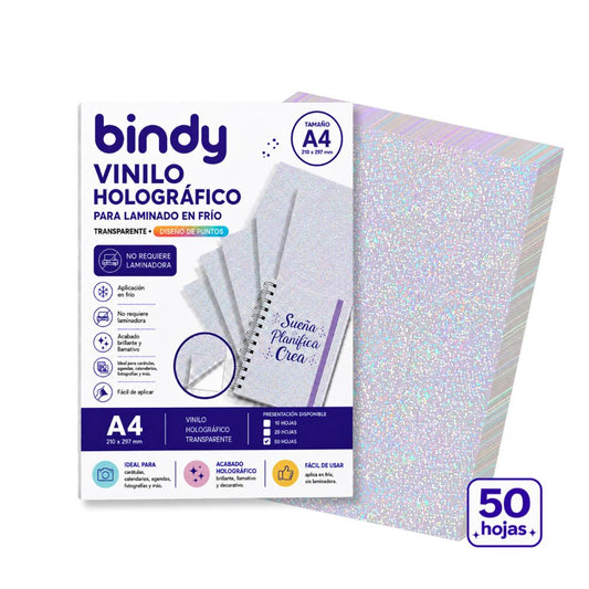 Laminado en Frío Vinilo Holográfico Transparente Puntos Bindy (50 Hojas)